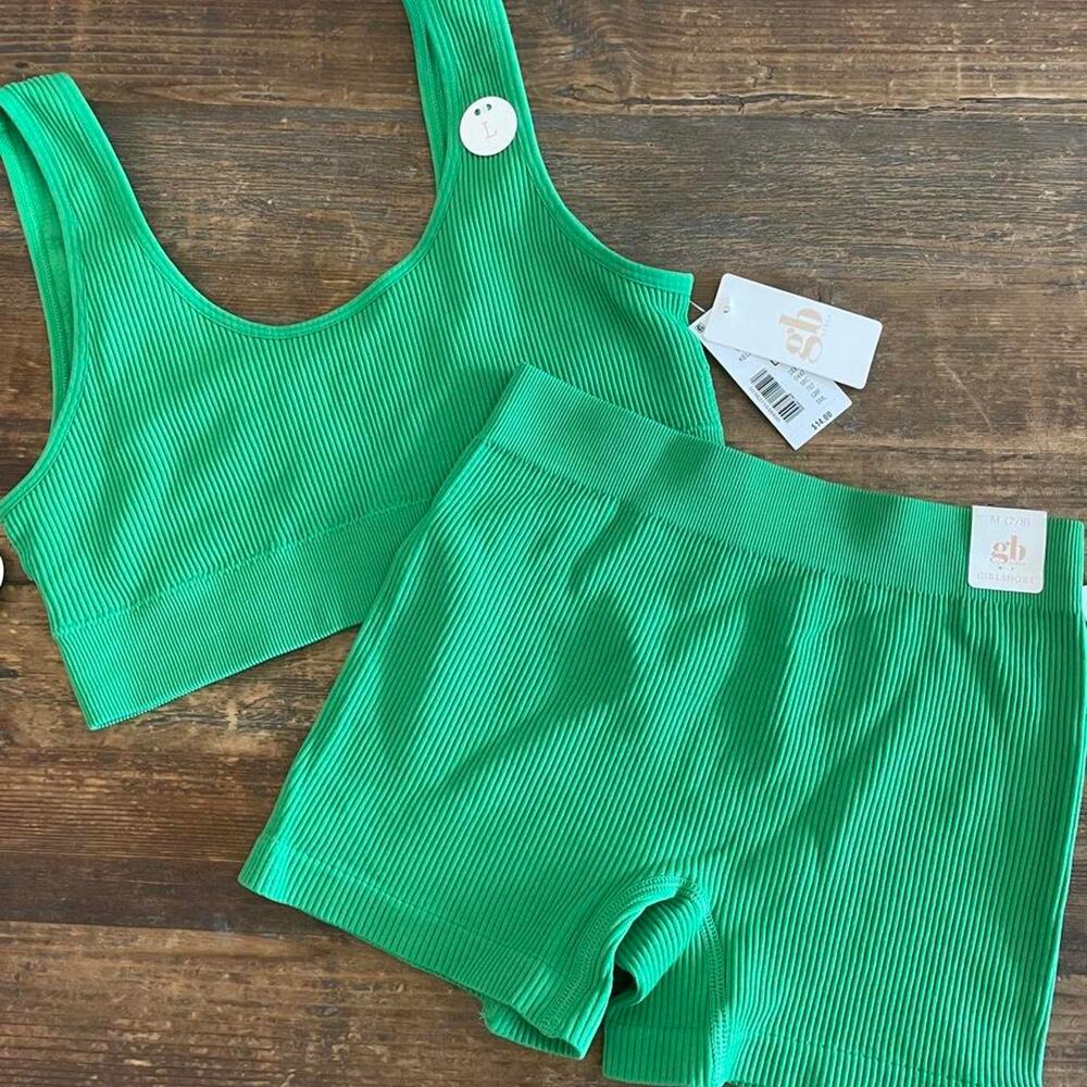 👑 Girls GB Kelly Green Ribbed Set
